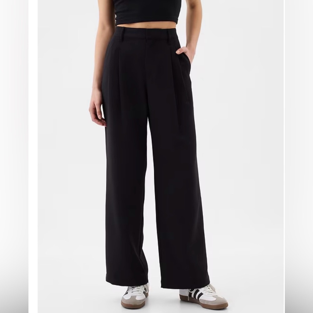 GAP Black Wide-Leg Easy Crepe Trousers, 12 tall